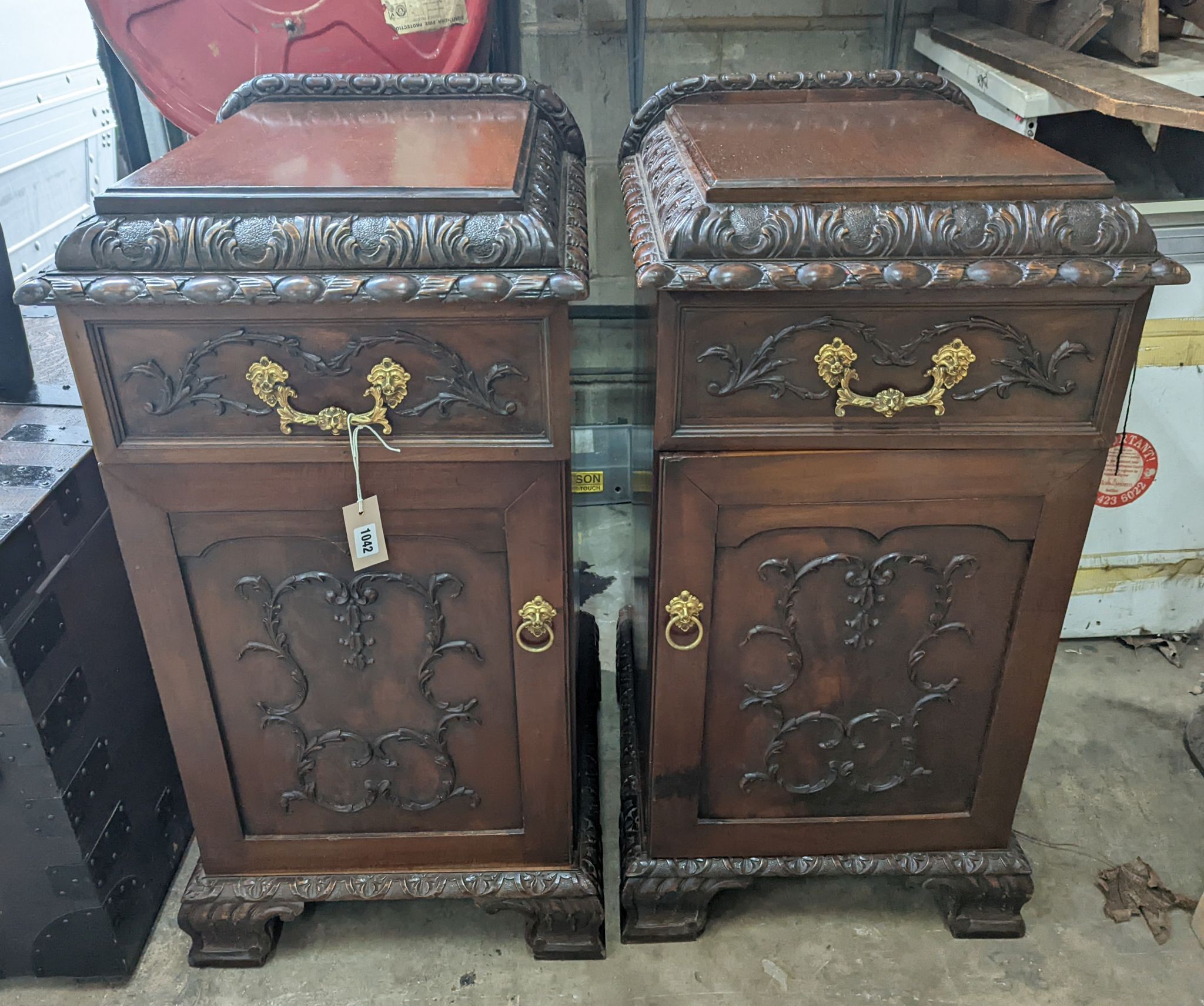 A pair of Chippendale revival mahogany pedestal cabinets, width 47cm, depth 57cm, height 92cm